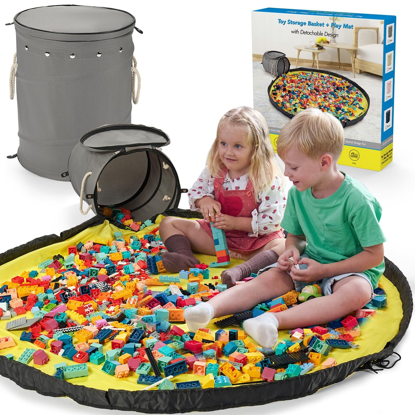 Toy Storage Basket with Play Mat for Kids
