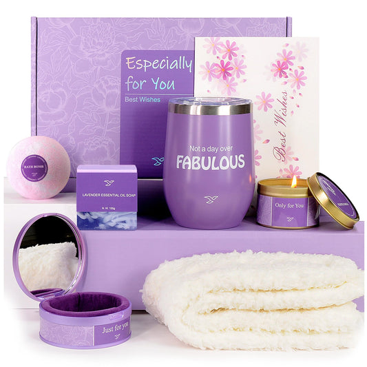 YINGHECX Birthday Gifts for Women, Gift Basket for Mom, Grandma, Sister, Wife, Colleagues, Best Friend, Valentines Day, Ideas Relaxing Spa Gifts, Self Care Get Well Soon for Friends Female (Purple)