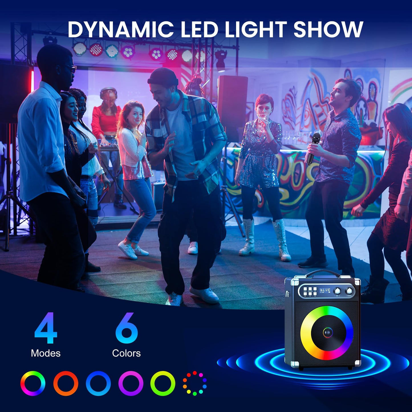 Karaoke Machine, Portable Bluetooth Speaker with 2 Wireless Microphones for Adults Kids with LED Lights, PA System Speaker Supports Echo/USB/TF/AUX Stereo Sound Enhanced Bass for Home Party Birthday