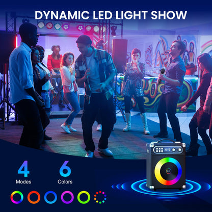 Karaoke Machine, Portable Bluetooth Speaker with 2 Wireless Microphones for Adults Kids with LED Lights, PA System Speaker Supports Echo/USB/TF/AUX Stereo Sound Enhanced Bass for Home Party Birthday