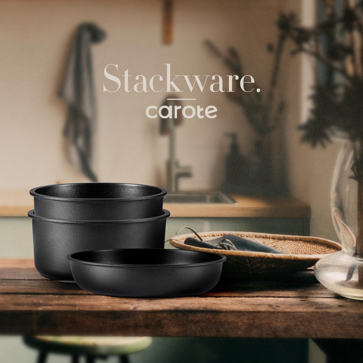 Nonstick Cookware Set with Detachable Handle