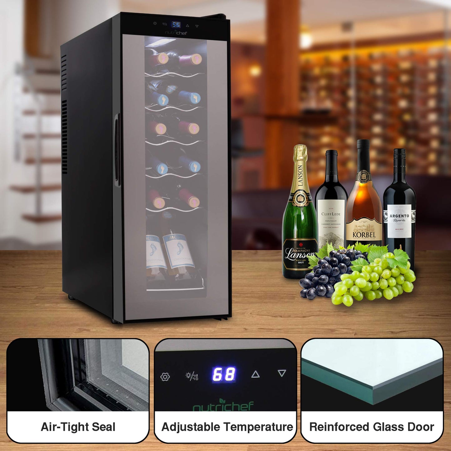 12-Bottle NutriChef Mini Wine Fridge Chiller