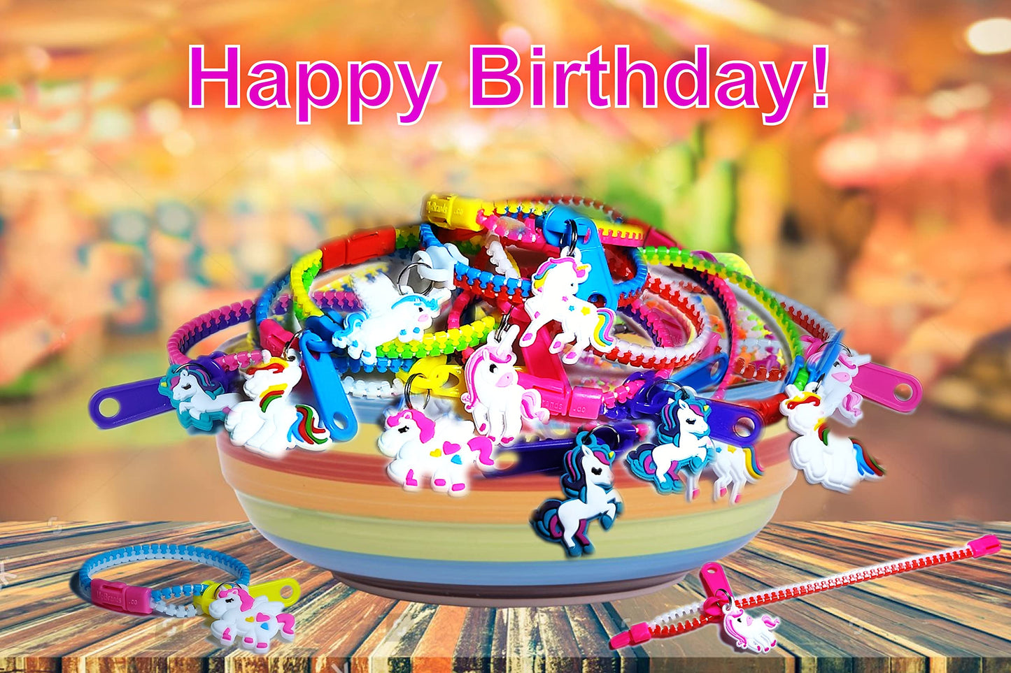 Unicorn Zipper Bracelets Party Kit for Kids
