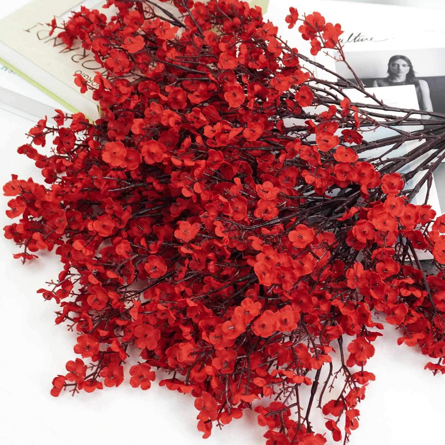 Uieke 30 Pcs Babys Breath Artificial Flowers Bulk Silk Red Faux Flowers Real Touch Gypsophila Bouquet for Christmas Halloween Home Wedding Decoration