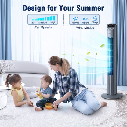 VCK Tower Fan, 80° Oscillating Fans with Remote, 36'' Quiet Cooling Fan,Adjustable 3 Speeds,4 Mode,12H Timer, LED Display with Auto Off,Standing Bladeless Floor Fan for Bedroom Home Office