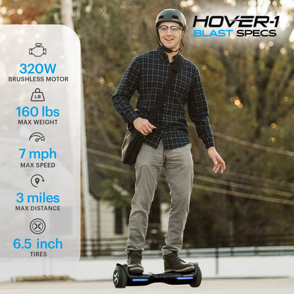 Hover-1 Blast Electric Self-Balancing Hoverboard with 6.5” Tires, Dual 160W Motors, 7 mph Max Speed, and 3 Miles Max Range