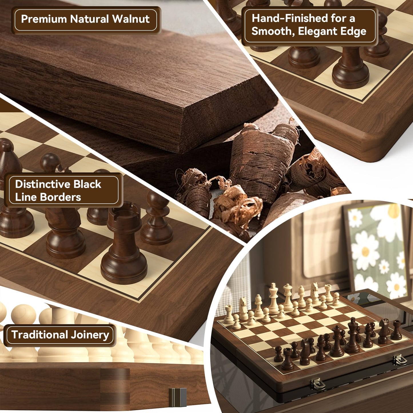 15" Magnetic Wooden Chess and Checkers Set