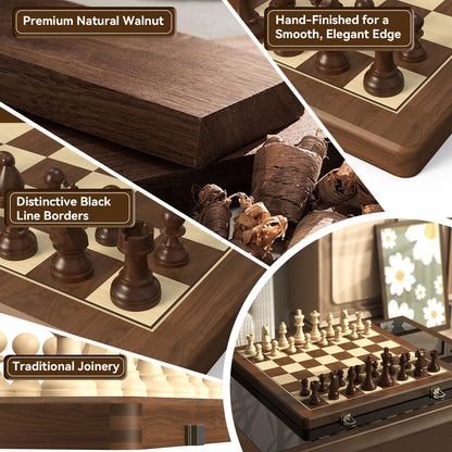 15" Magnetic Wooden Chess and Checkers Set