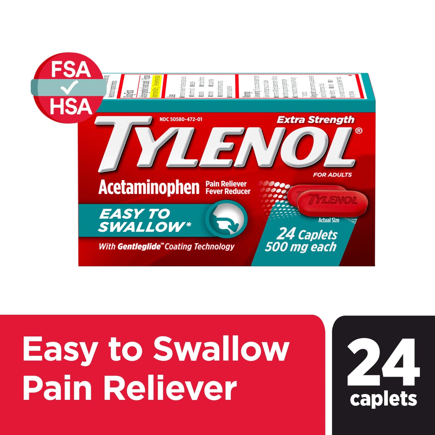 Tylenol Extra Strength Acetaminophen Pain Reliever 24 ct