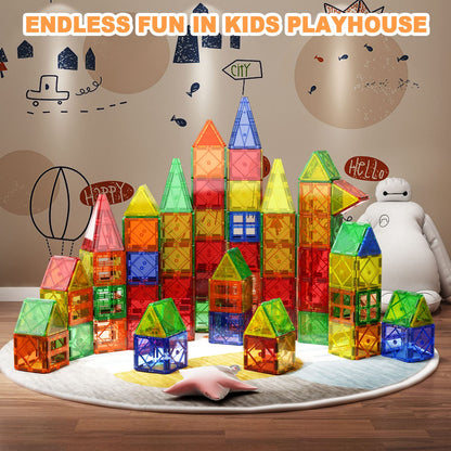 102 PIECES Compatible Magnetic Tiles Building Blocks Stem Toys for 3+ Year Old Boys and Girls Montessori Toys Toddler Kids Gifts Parents Approved Sensory Toys