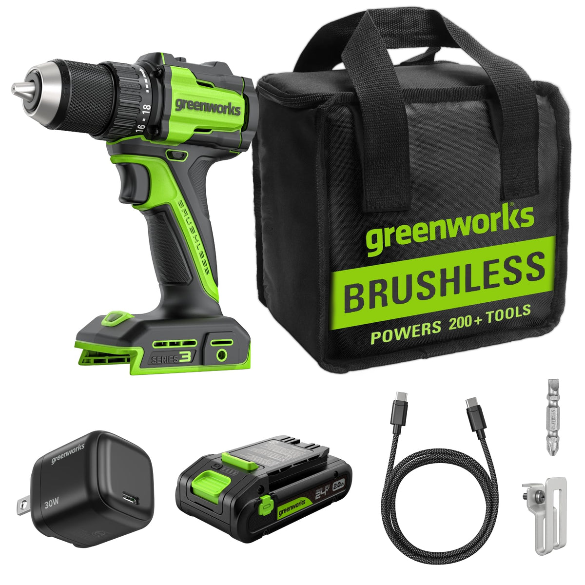 Greenworks 24V Brushless 1/2-Inch Cordless Drill Kit