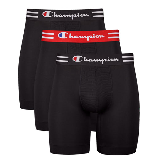 Champion Men's Cotton Stretch Boxer Briefs, Black