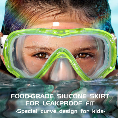 Kids Swim Goggles Snorkel Mask Diving Scuba Mask Snorkeling Goggles for Kids Boys Girls Youth, Anti-Fog 180° Clear View Kids Pool Underwater Swimming Goggles with Nose Cover, Snorkel Swim Equipment