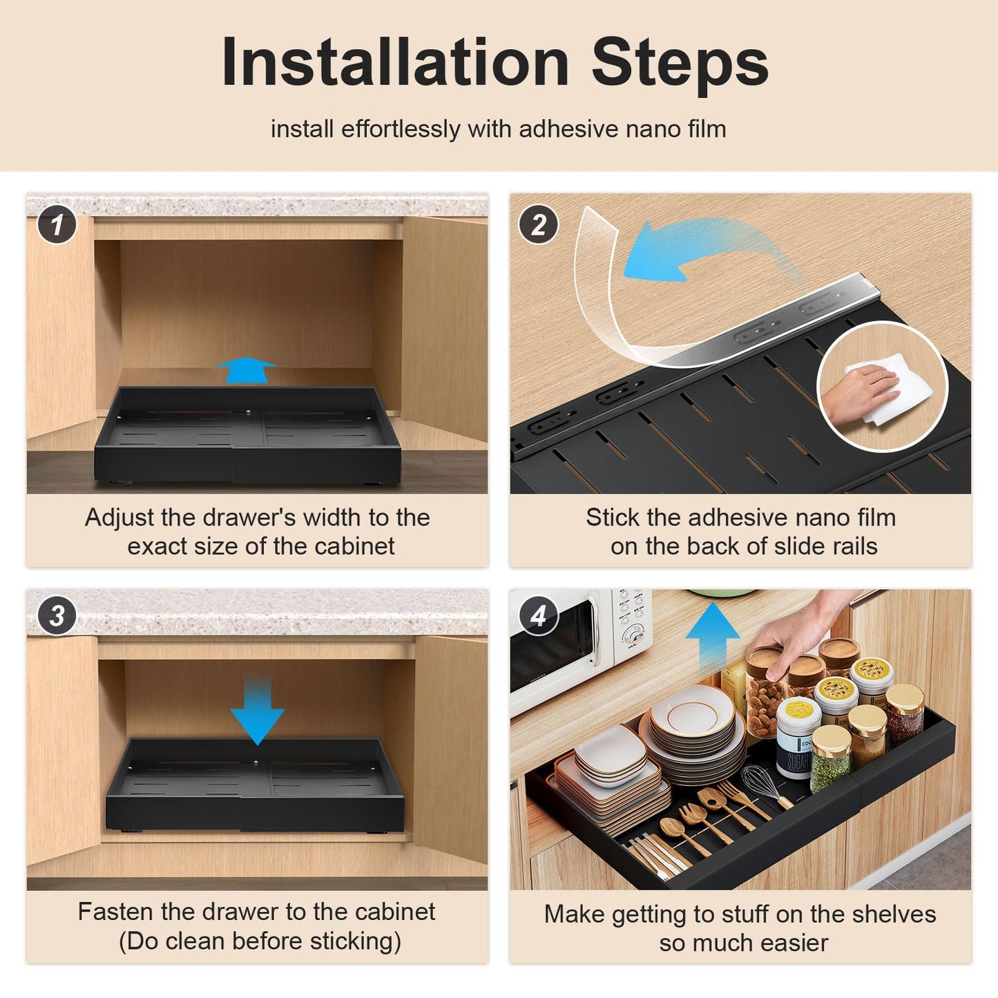Expandable Pull Out Cabinet Organizer for Kitchen