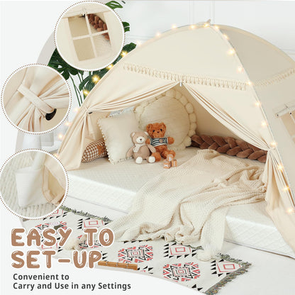 Toddler Bed Tent Canopy with Lights & Flags