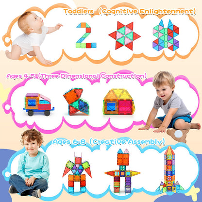 LBOLHZO 130 PCS Magnetic Tiles,Magnetic Building Blocks Tiles 3D Clear Construction,Magnet Building Set with 2 Cars,STEM Educational Magnet Toy Set Gift for Toddlers Kids Boys 3 4 5 6 7 8 9+ Year Old