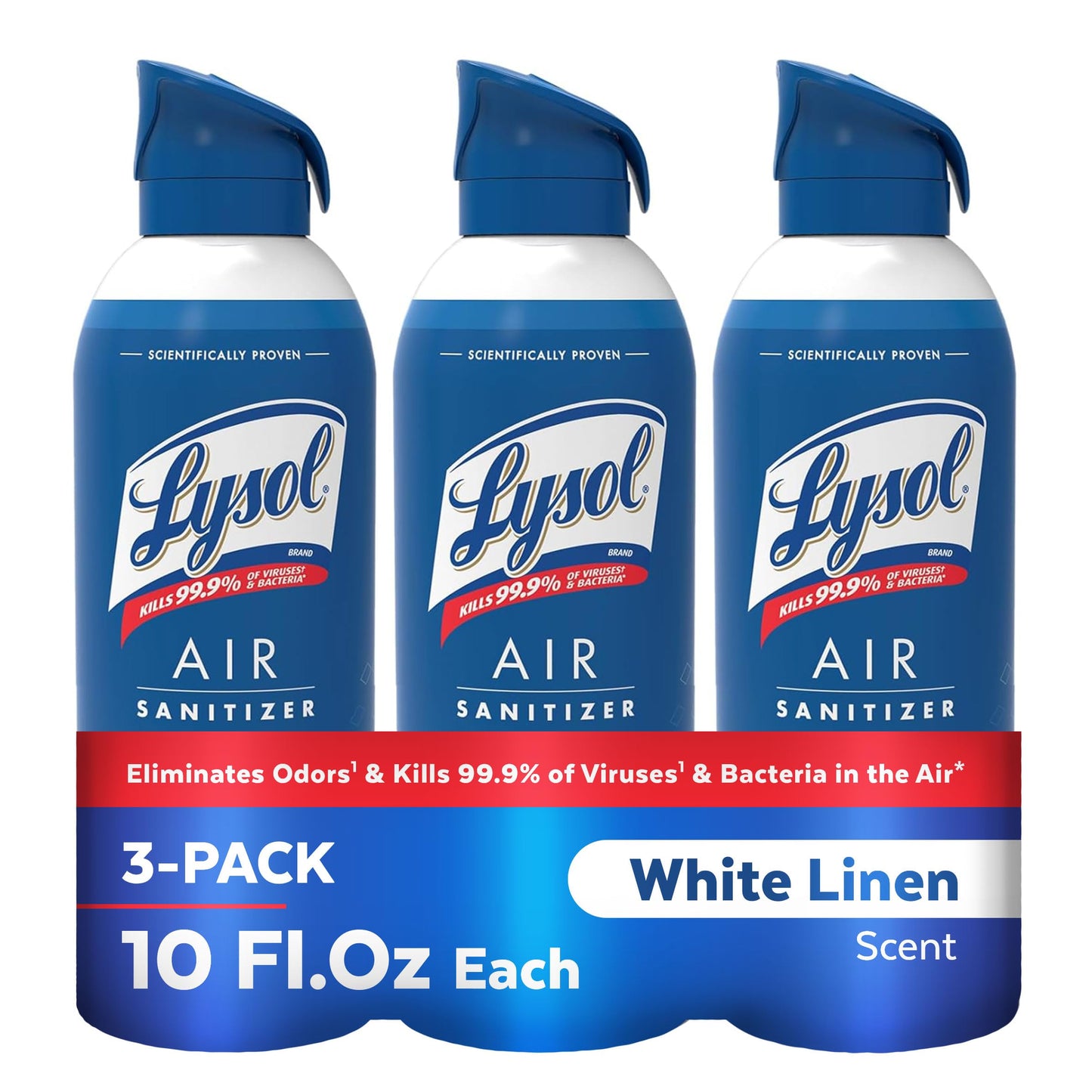 Lysol Air Sanitizer Spray, For Air Sanitization and Odor Elimination, White Linen Scent, 10 Fl. Oz (Pack of 3)