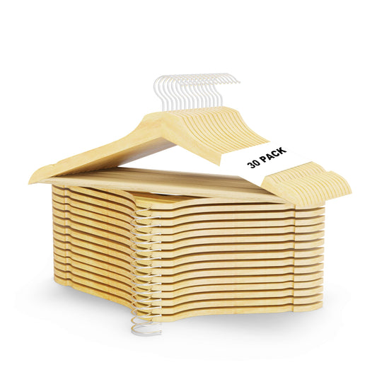 30 Pack Non-Slip Wooden Coat Hangers