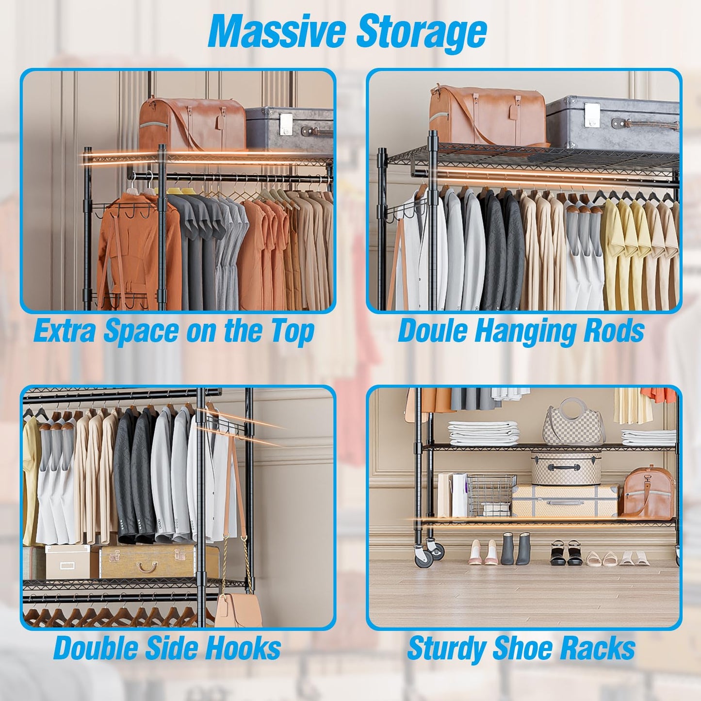 3-Tier Heavy Duty Garment Rack with Wheels