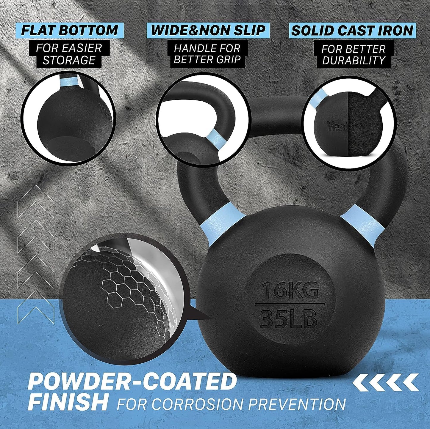 Yes4All 16 KG Cast Iron Kettlebell with Handle
