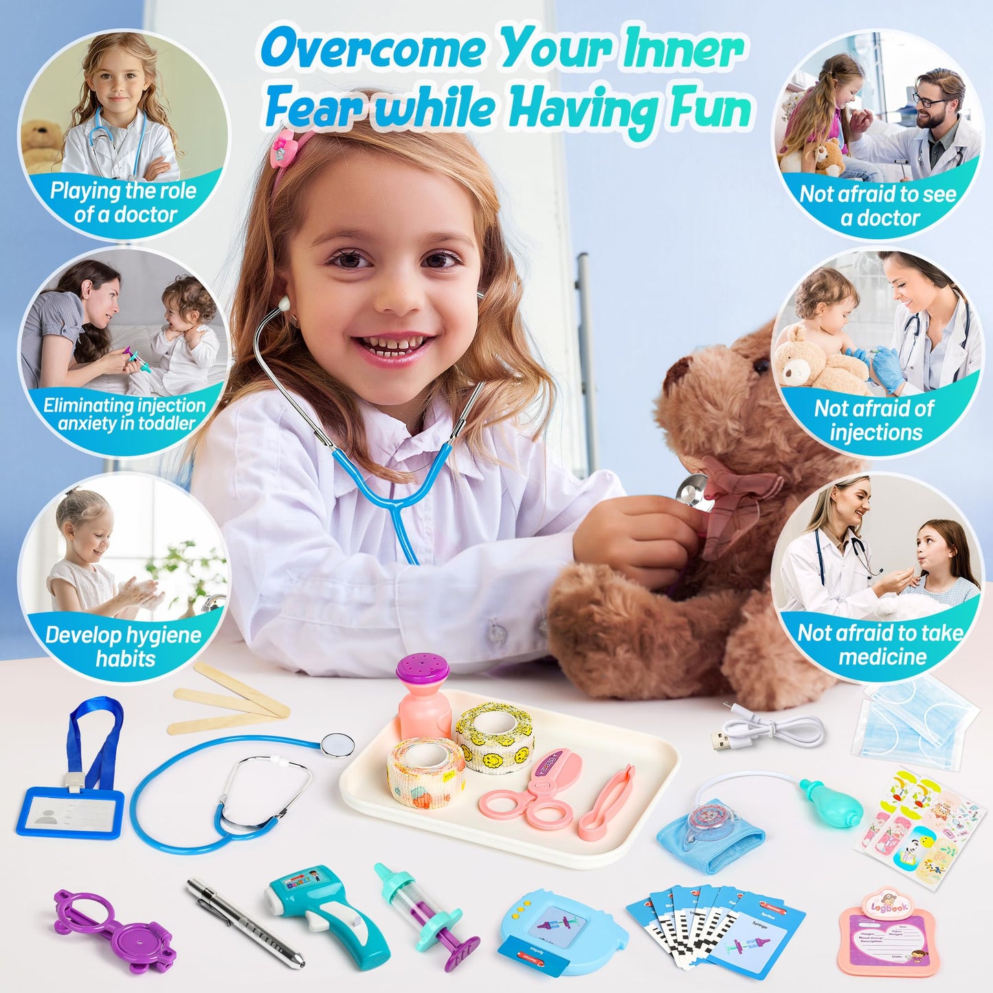 Kids Doctor Kit Play Set with Flash Cards