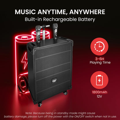 Pyle 12" Portable Bluetooth Speaker with Microphone