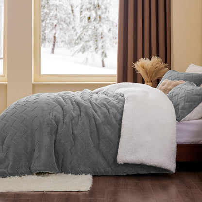 BEDELITE Fluffy Twin Comforter Set - Sherpa Grey
