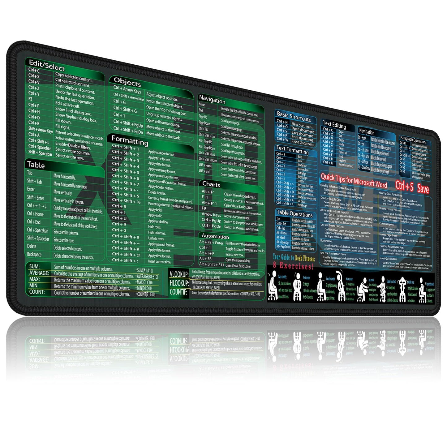 XXL Office Mouse Pad with Keyboard Shortcuts