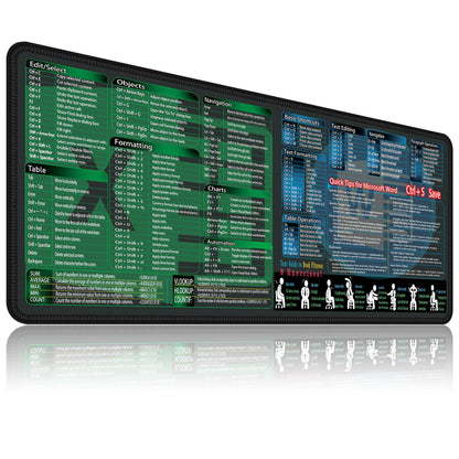 XXL Office Mouse Pad with Keyboard Shortcuts