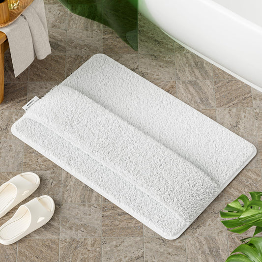 AmazerBath Bathroom Rugs, Original 2-in-1 Wipe & Quick Dry Shower Rug, Soft Absorbent Bath Rugs 24"x16", Non Slip Bath Mat 2 Tier Bottom, Washable Bath Mats for Bathroom Floor, White Bath Mat Carpet