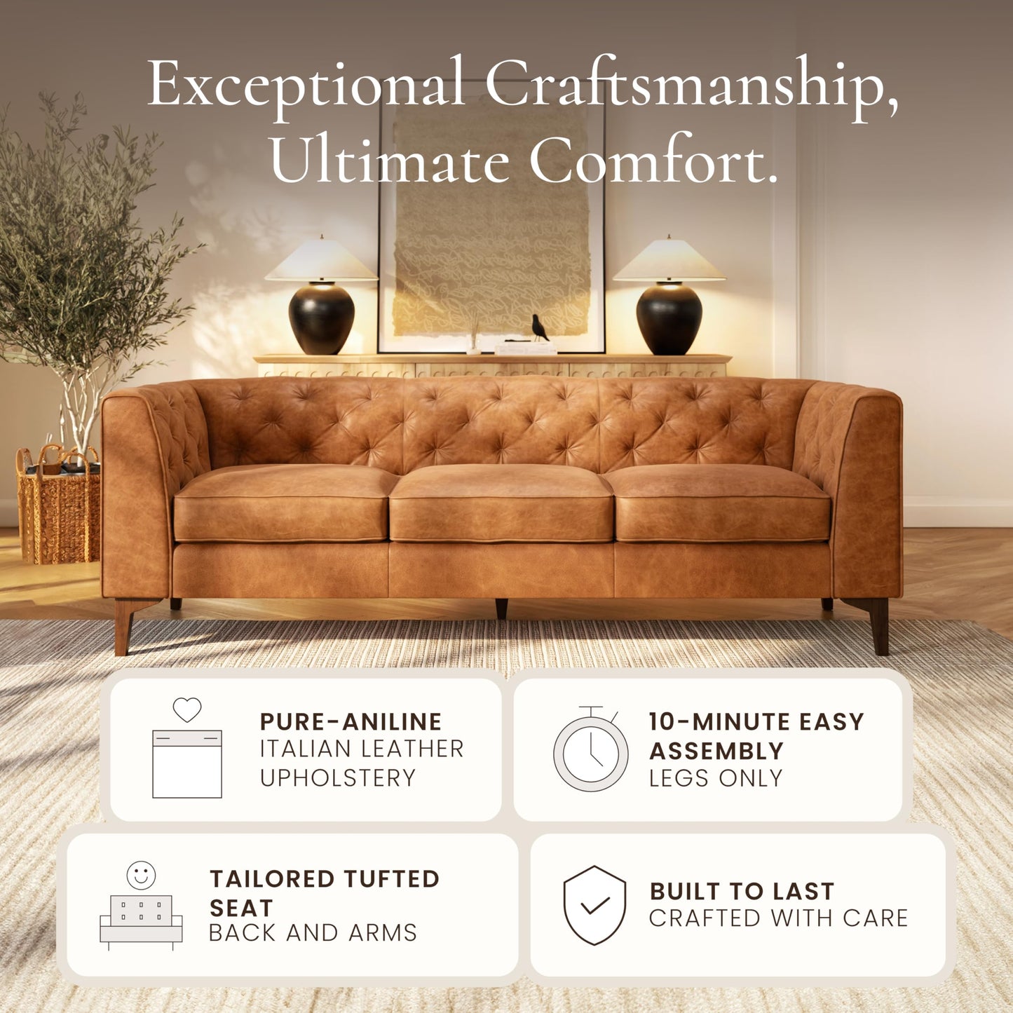 Poly & Bark Leather Sofa with Tufted Back
