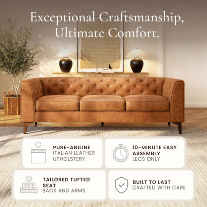 Poly & Bark Leather Sofa with Tufted Back