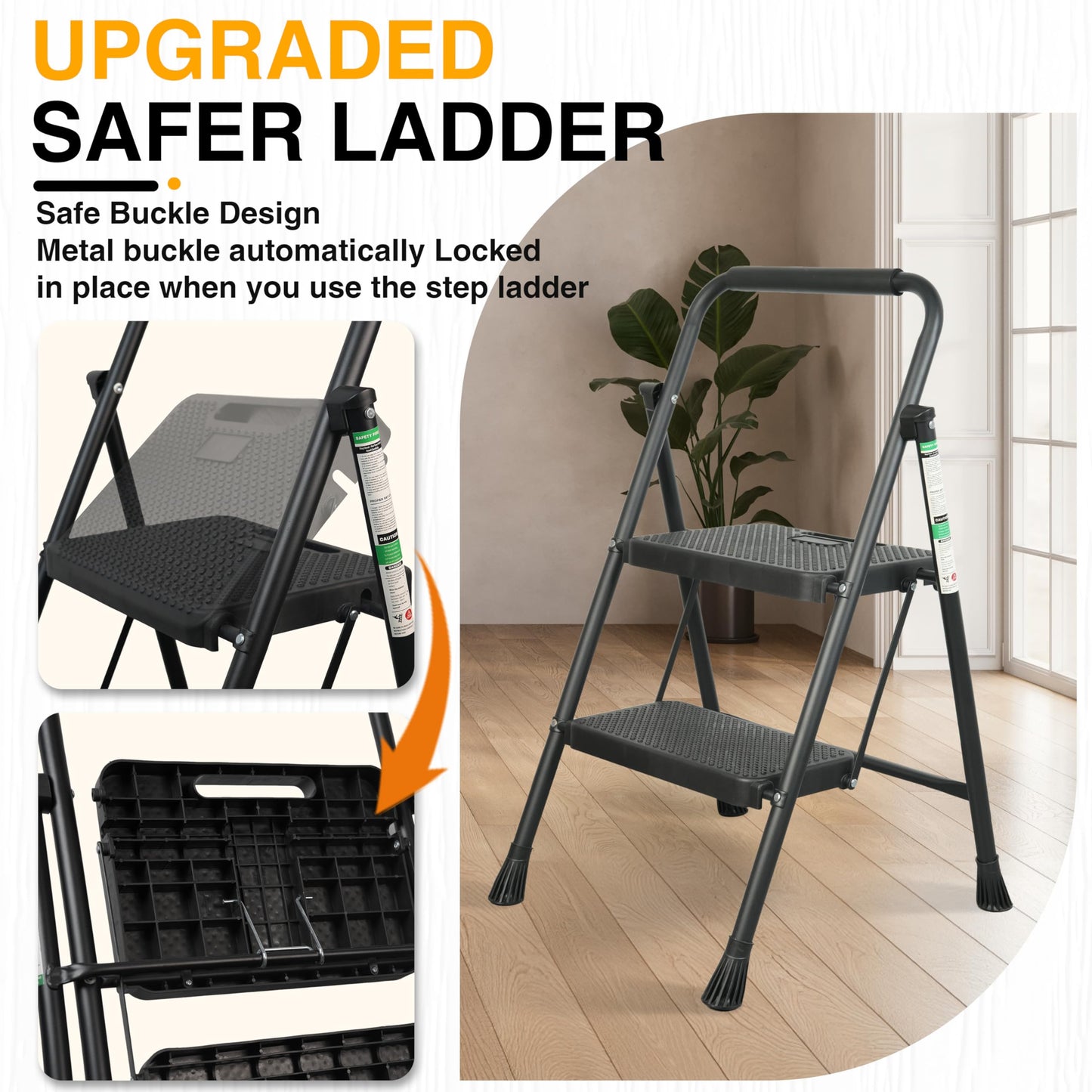 2 Step Folding Steel Ladder with Handgrip