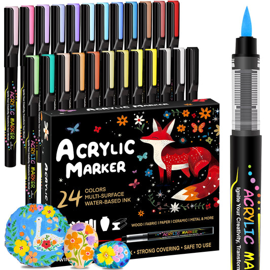 WINSONS 24 Color Permanent Acrylic Markers Set
