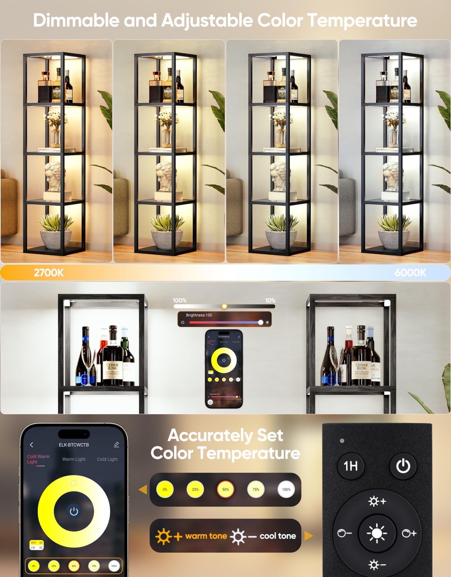 LED Display Shelf with Remote Control, Black