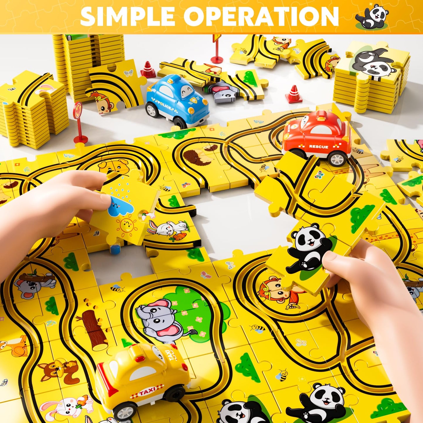 Race Car Puzzle Track Set for Kids 3-6