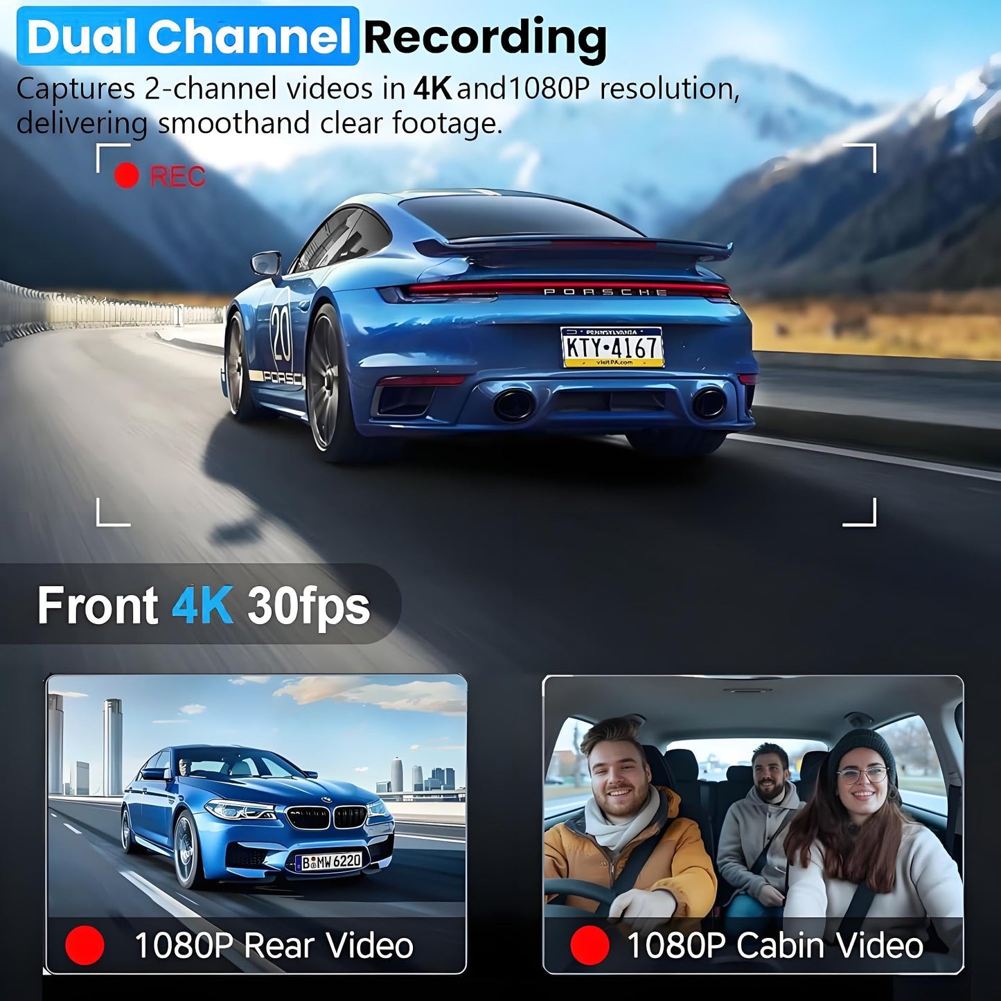 3 Channel 4K Dash Cam with Night Vision