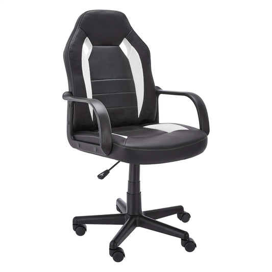 Amazon Basics Racing/Gaming Chair - Faux Leather, 22.6"D x 25.2"W x 44.1"H, White