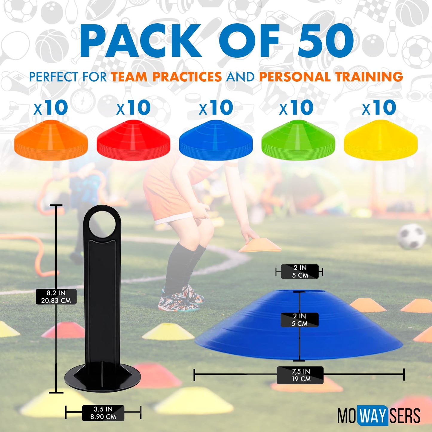 50 Pack Mini Sports Training Cones