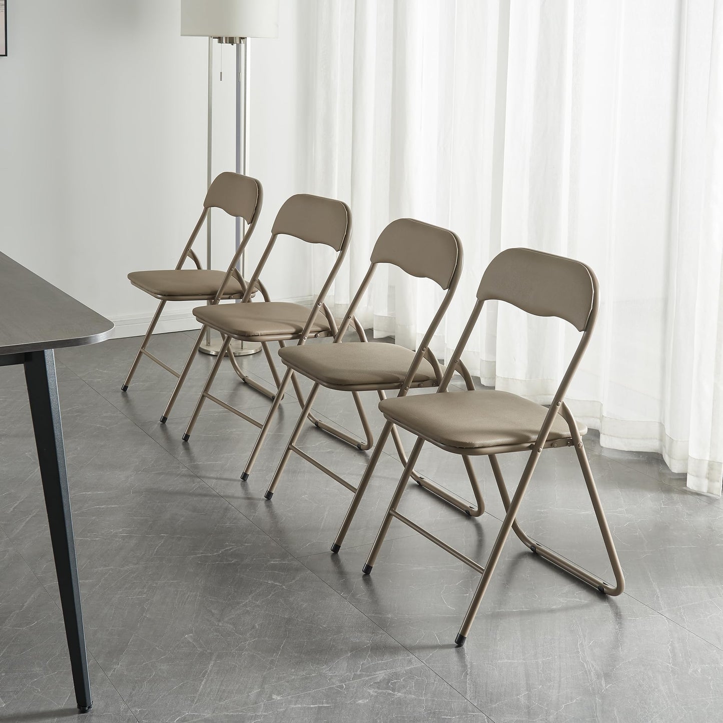 Panana Folding Chairs with Padded Cushion and Back, Metal Chairs for Home and Office,Indoor and Outdoor Foldable Chairs (Kahki, 6 Pack)