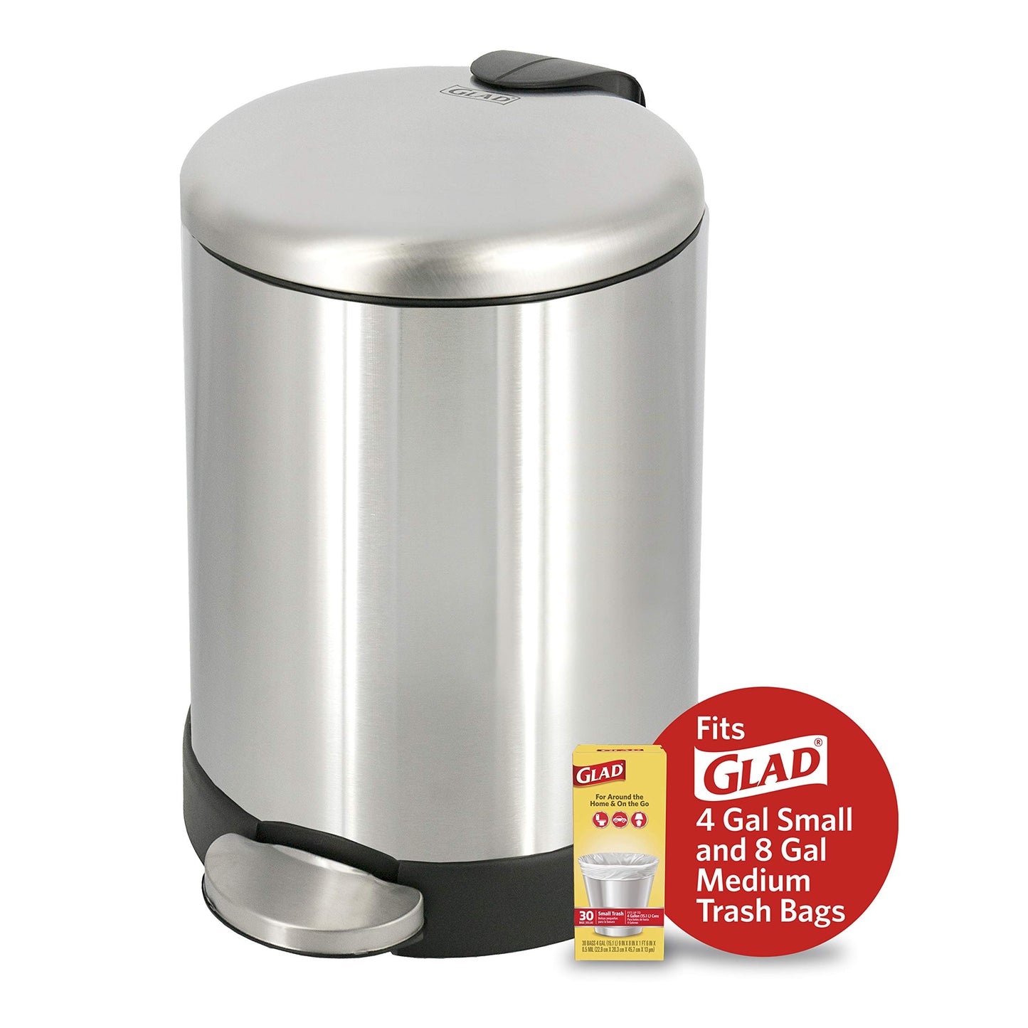 Glad 1.2 Gallon Stainless Steel Trash Can