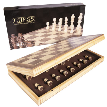 Premium Wooden Chess Set - 15.5'' Magnetic Portable Board Game with Wooden Storage Box - Compact & Folding - Classic Travel Chess for Kids & Adults