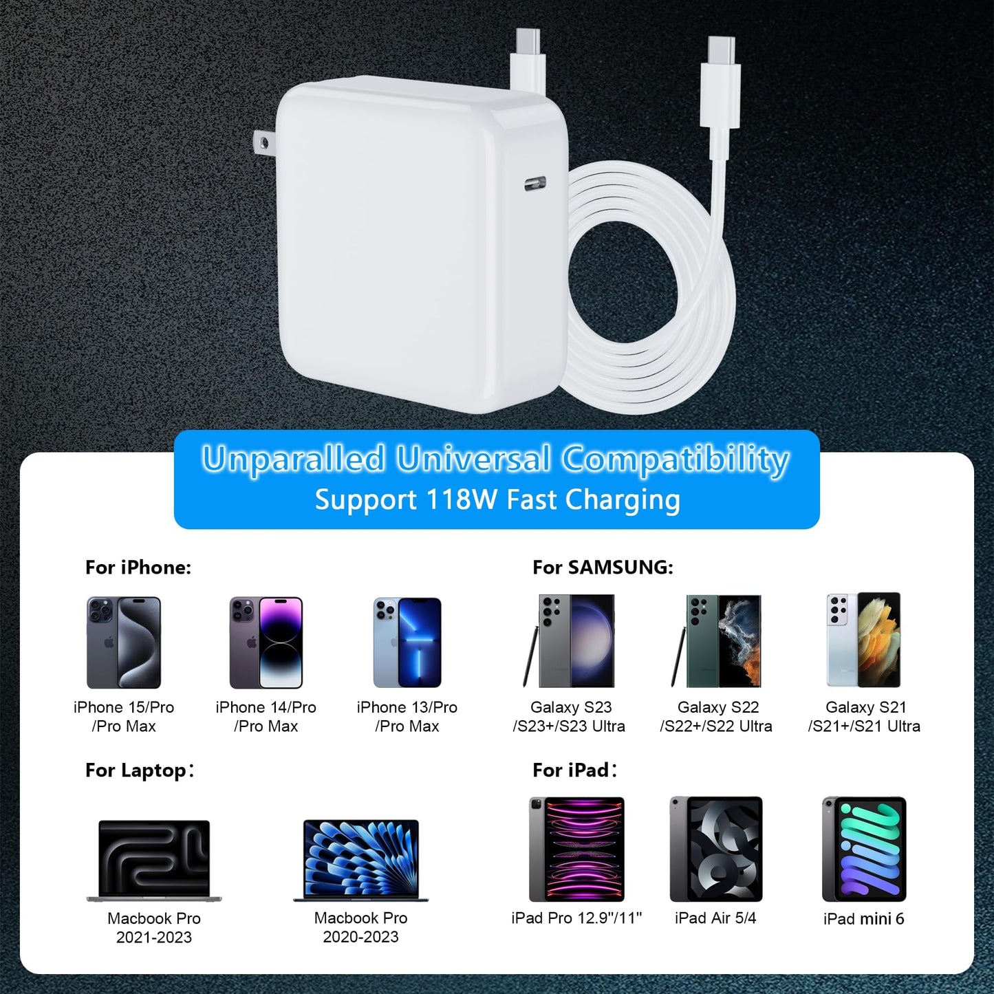 118W USB C Charger for MacBook Pro/Air