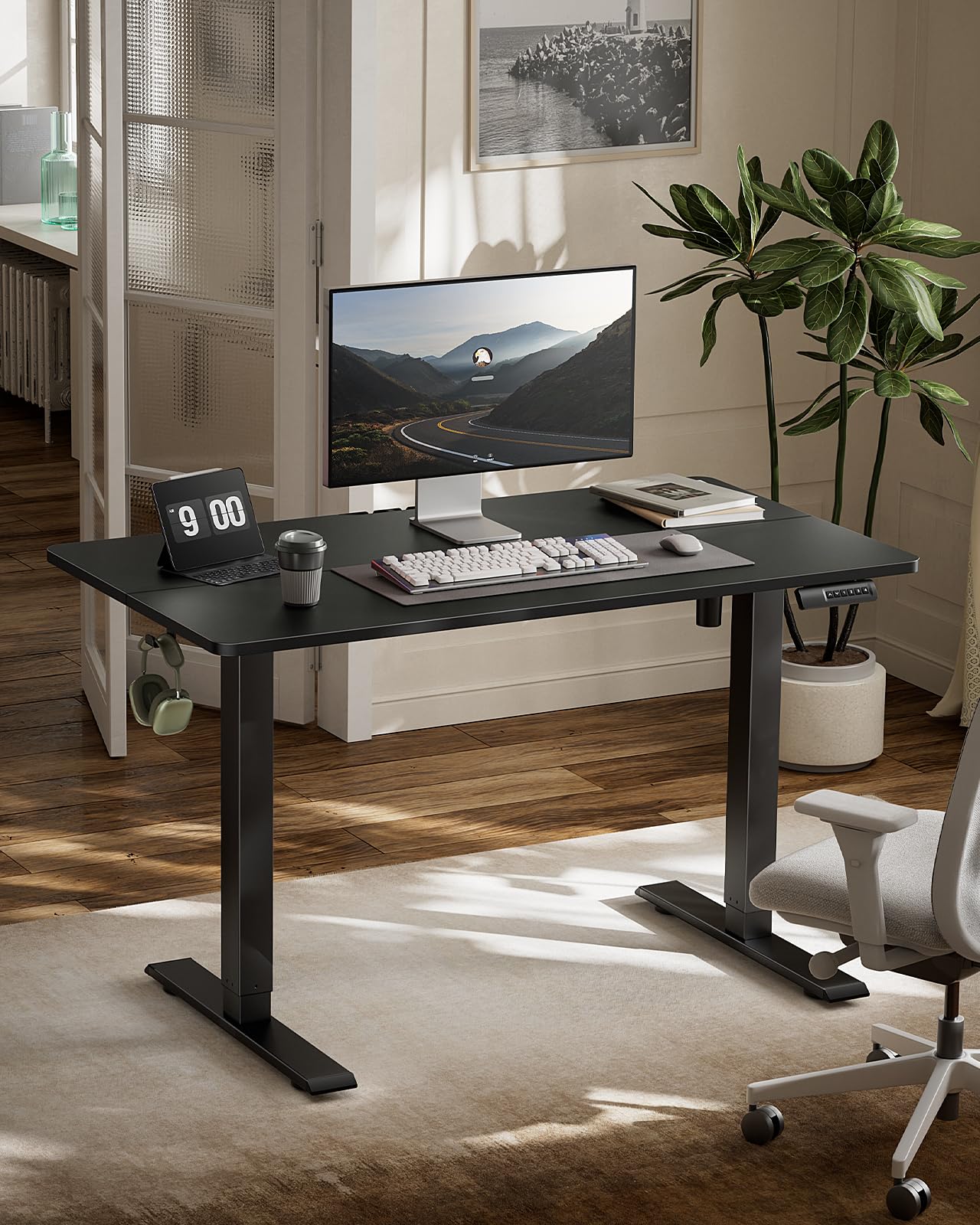 Marsail Standing Home Office Desks,Adjustable Heights Stand Up Desks,48x24 Inches Desktop Sit Stand Gaming Computer Desks for Study,Working,Writing,With 4 Memory Presets,Headphone Hook,Cable Organizer