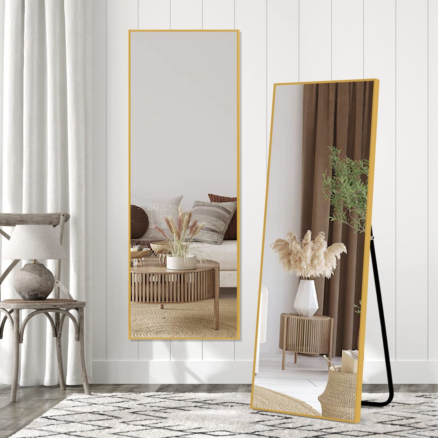 NicBex Full Length Mirror, 47x16 Inch Aluminum Alloy Frame Large Wall Mirror, Vanity Mirror, Bedroom Mirror, Dressing Mirror, Living Room Mirror,Gold