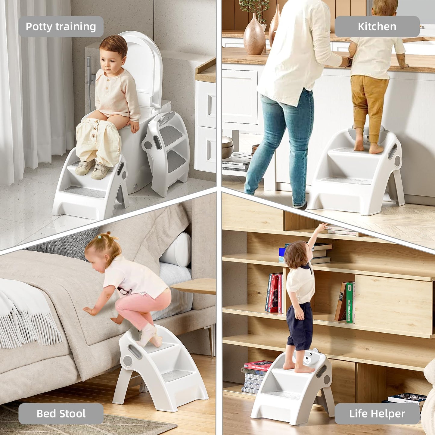 Kids Step Stool for Bathroom and Potty Training, Anti-Slip, Anti-Tip A-Frame Design with 10-Second Setup- Potty 2 Step Stool for Toddlers Wide Steps, CPC Certified for Safety and Easy Hand Washing
