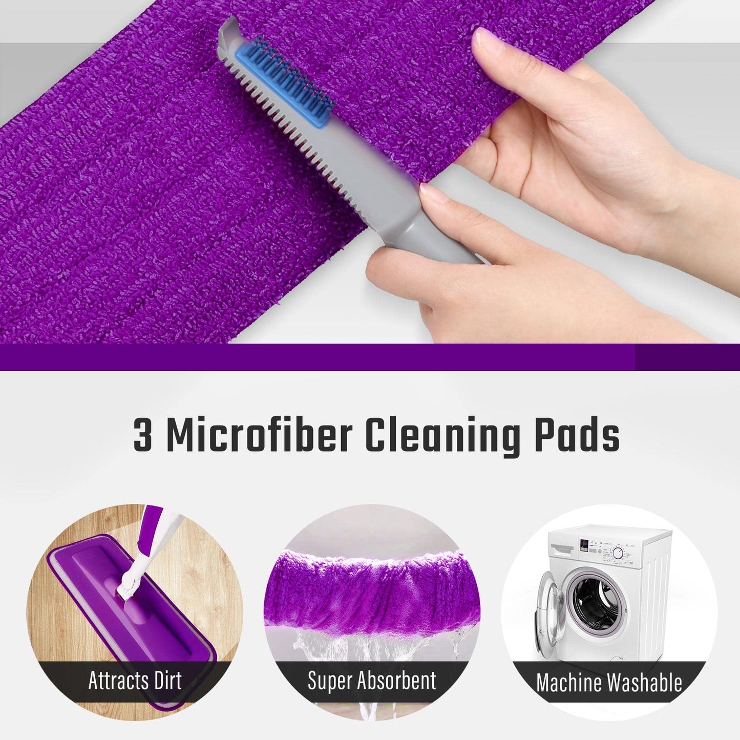 Mops for Floor Cleaning Wet Spray Mop with 14 oz Refillable Bottle and 3 Washable Microfiber Pads Home or Commercial Use Dry Wet Flat Mop for Hardwood Laminate Wood Ceramic