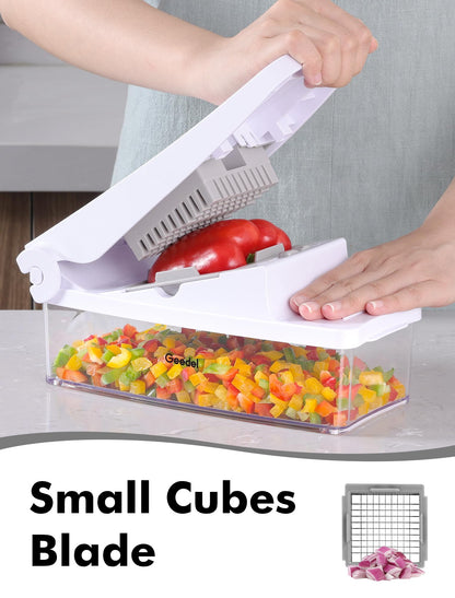 Geedel Vegetable Chopper, Onion Chopper Pro Food Chopper, Kitchen Vegetable Slicer Dicer Cutter, Veggie Chopper with container for Salad Onion Potato Carrot (2 in 1, White)