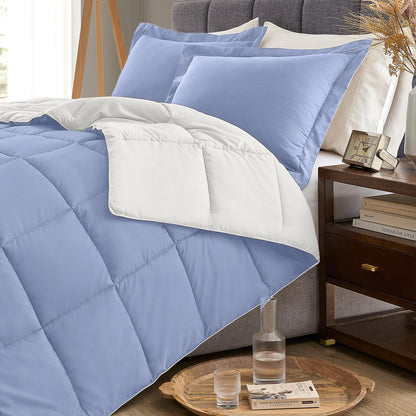 Homelike Moment Twin Comforter Set Blue/White, Lightweight Reversible Comforter Twin Size Bed Sets, Soft Down Alternative Bed Comforter All Season 2 Pcs Twin Bedding Set with 1 Sham