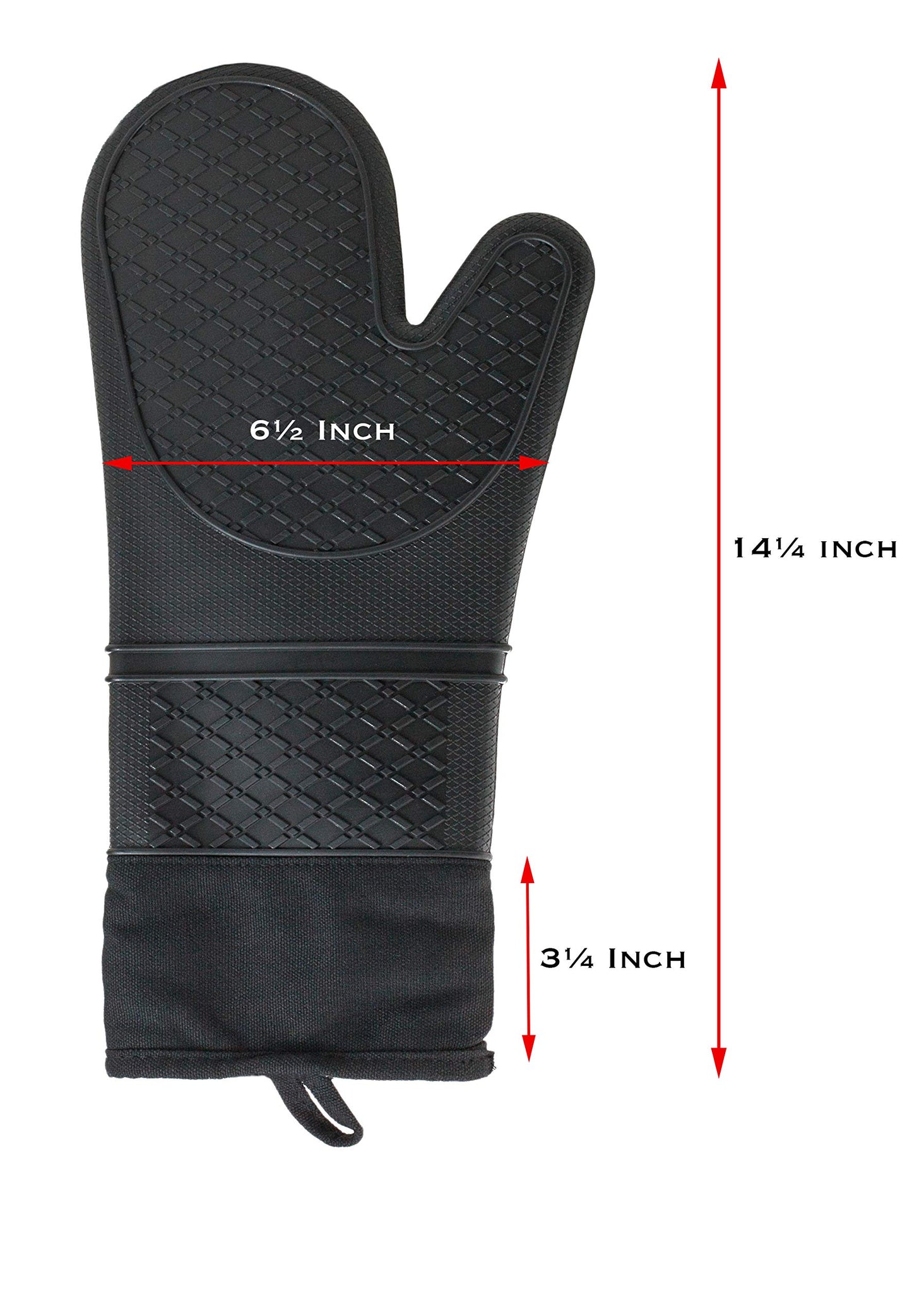 EHOMEA2Z Silicone Oven Mitts Pot Holders Heat Resistant Extra Long 2 Pcs Kitchen Cooking BBQ Black (14.5, Black)